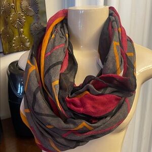 Lightweight Infinity Scarf in Charcoal, Burgundy & Mustard